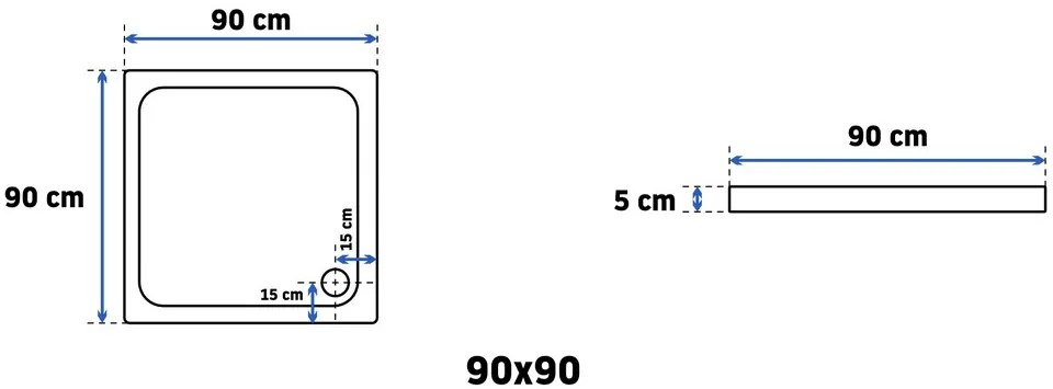 REA Ego 90/90/5 štvorcová sprchová vanička akryl čierna