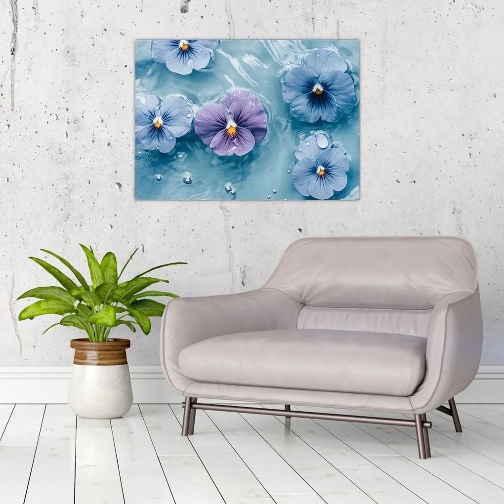 Obraz - Fialky vo vode (70x50 cm)