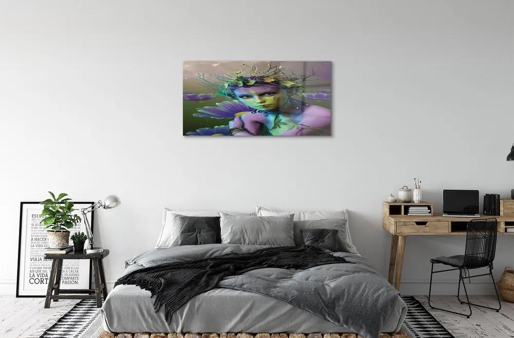 Sklenený obraz Elf žene kvety 100x50 cm