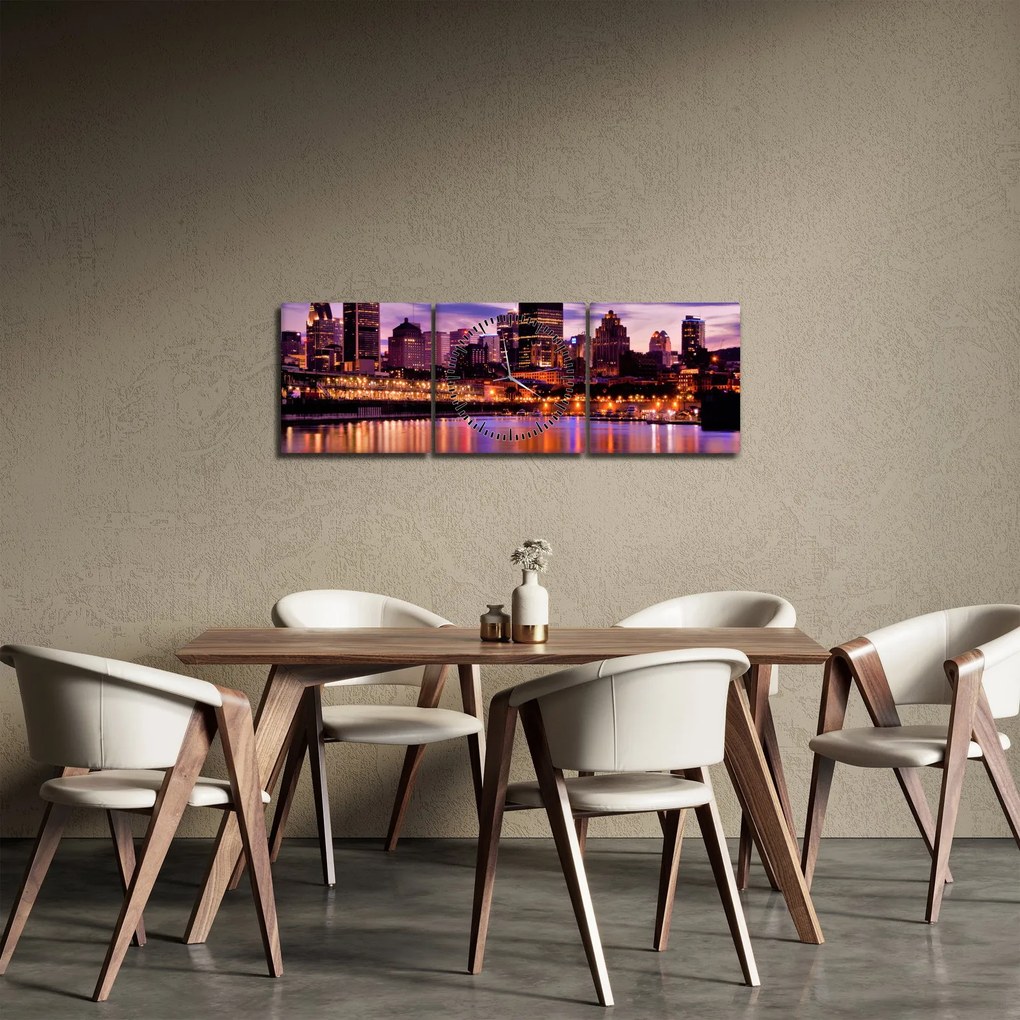 Obraz nočného mesta (s hodinami) (90x30 cm)