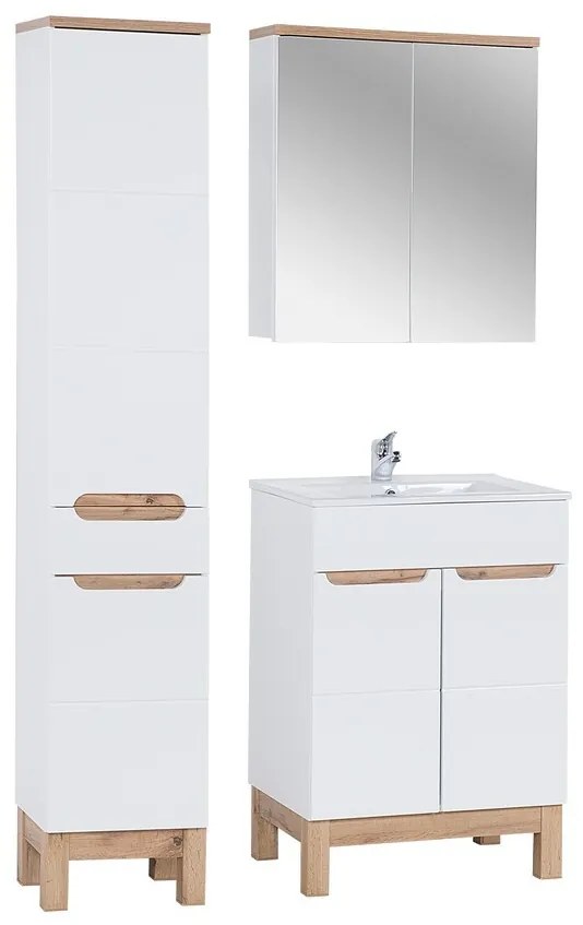 Kúpeľňová zostava Bali 60 cm so zápustným umývadlom, skrinkami a zrkadlom dub wotan/biela