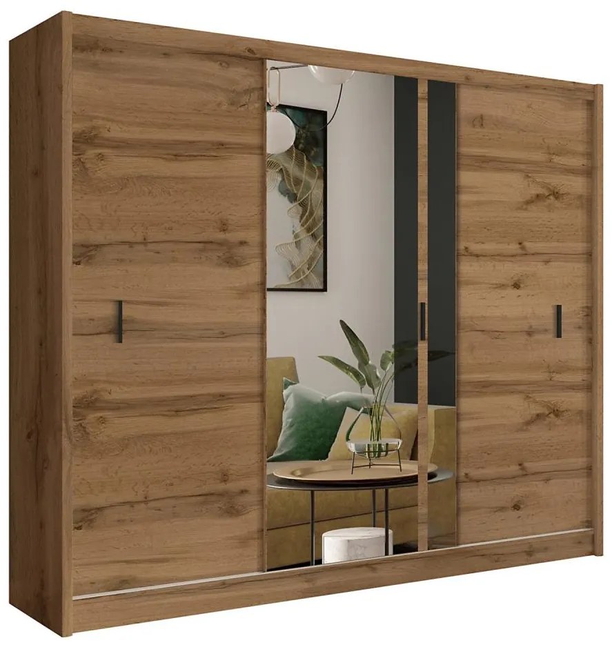 Šatní skriňa so zrkadlom SABRINA 250x215 cm dub woltan