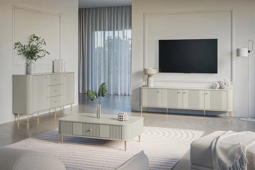 TV skrinka Vesper 4D 187 cm - kašmír / zlaté nohy