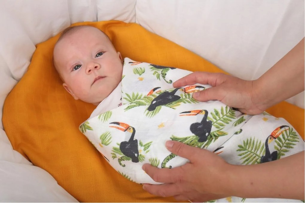 Detská mušelínová plienka (zavinovačka) BABYMAM PREMIUM 120x120 cm - Tukani