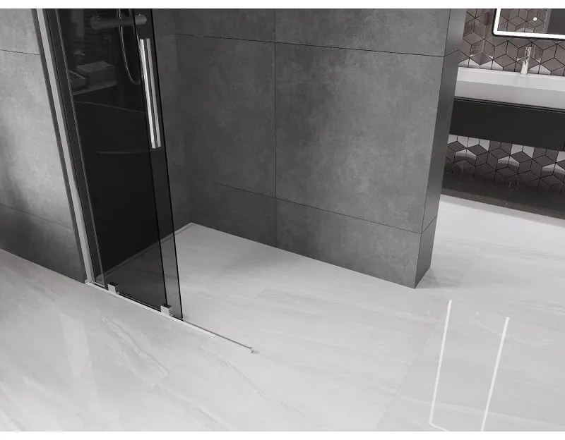 Mexen Velar, sprchová zástena s posuvnými dverami Walk-in 90 x 200 cm, 8mm šedé sklo, chrómová, 871-090-000-43-01
