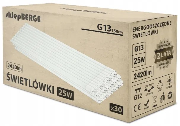 BERGE LED trubica J2 - T8 - 150cm - 24W - studená biela