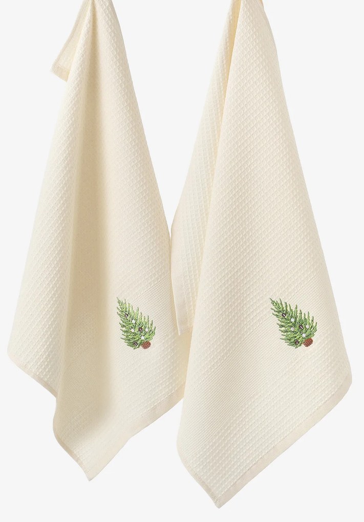 Goldea vianočná kuchynská vaflová utierka s výšivkou - stromček na krémovom 50 x 70 cm