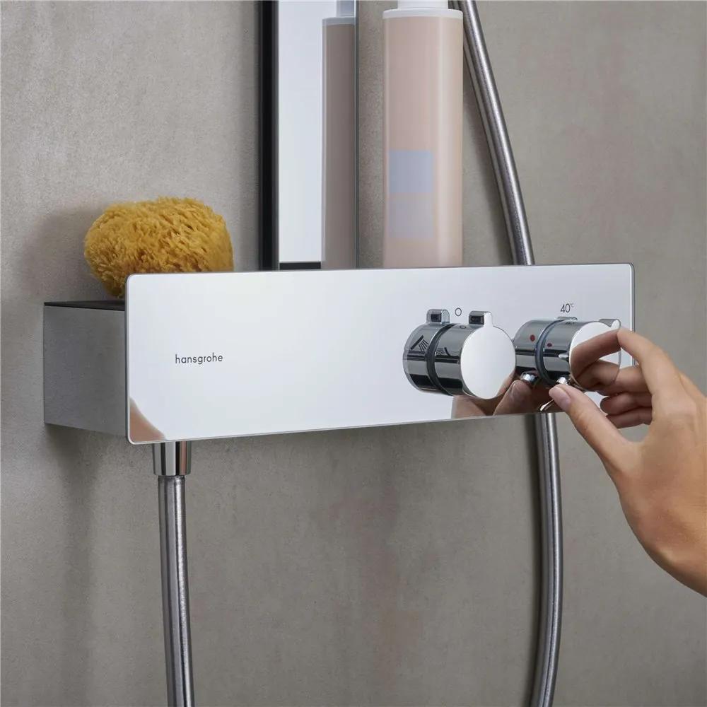HANSGROHE Rainfinity Showerpipe EcoSmart nástenný sprchový systém s termostatom ShowerTablet 350, horná sprcha 1jet priemer 250 mm, ručná sprcha 3jet, chróm, 28742000