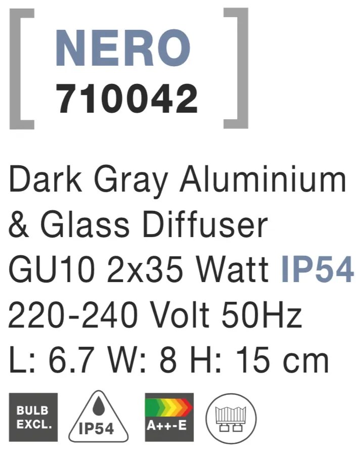 Nova Luce Svietidlo NERO S WALL GREY 2 nástenné, IP 54, GU10 710042