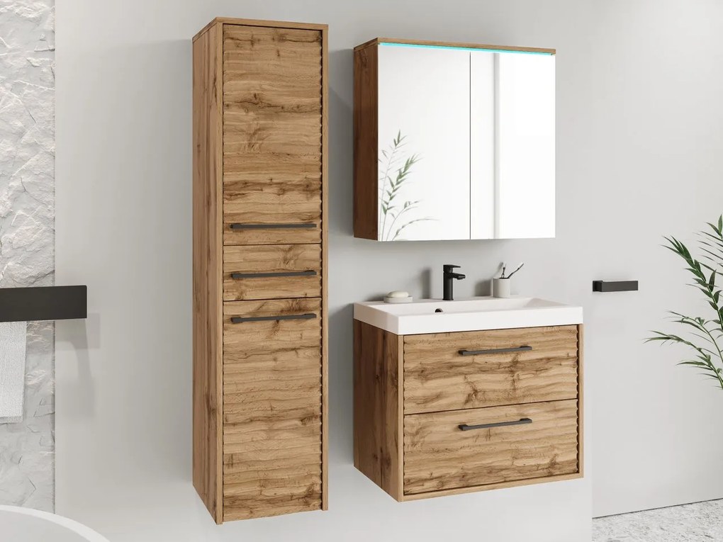 Kúpelňový nábytok Tomeq I, Farby: kašmírová béžová, Sifón: bez sifónu, Osvetlenie: osvetlenie LED RGB - farebné, Umývadlová batéria: nie