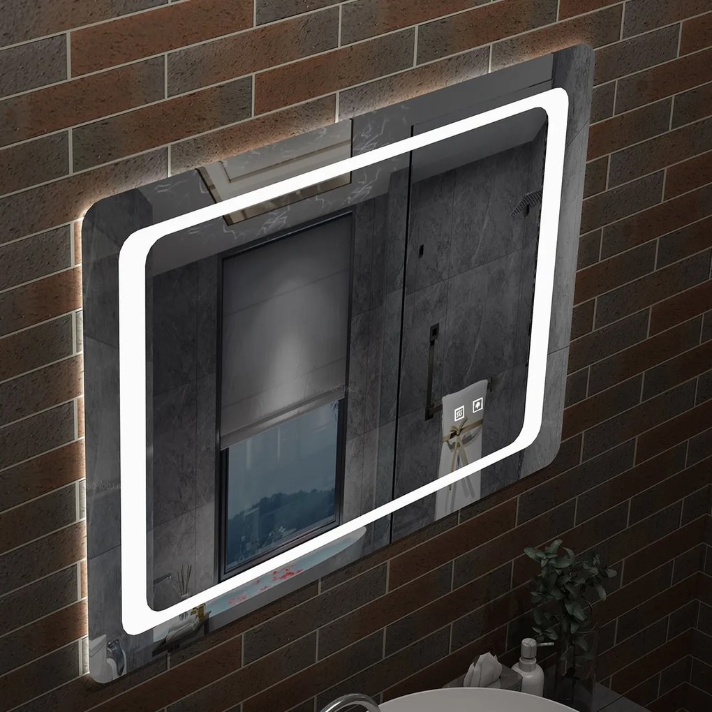 D‘Eluxe - LED ZRKADLÁ - Zrkadlo s LED osvetlením DOUBLE TOUCH UF33C 80-140cm LED zrkadlo dotykové 5 studená biela nástenná 90 70 90x70