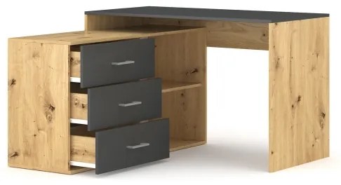 Písací stôl so zásuvkami a univerzálnym rohom P/L JULES dub artisan/antracit
