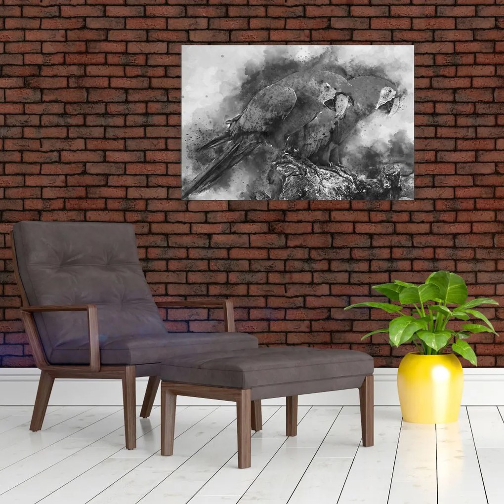 Obraz - Akvareloví papagáje (90x60 cm)