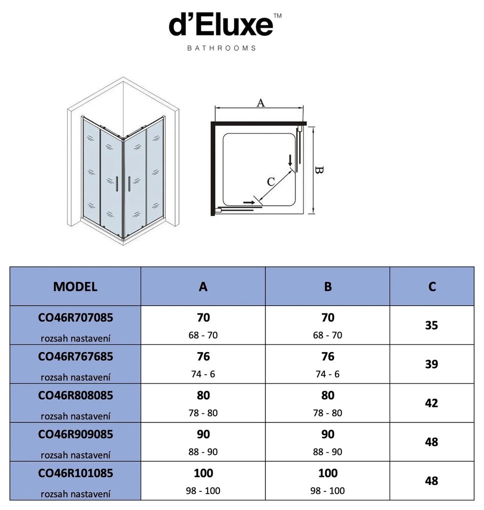 D‘Eluxe - SPRCHOVÉ KÚTY - Sprchový kút CORNER CO4R -100xcm sprchový kút štvorcový číre 6 matná sivá univerzálna - ľavá/pravá 70 185 70x70x185 35