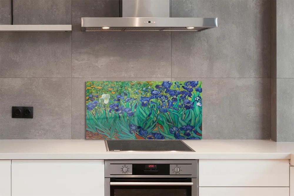 Sklenený obklad do kuchyne Umenie kvety dúhovky 125x50 cm