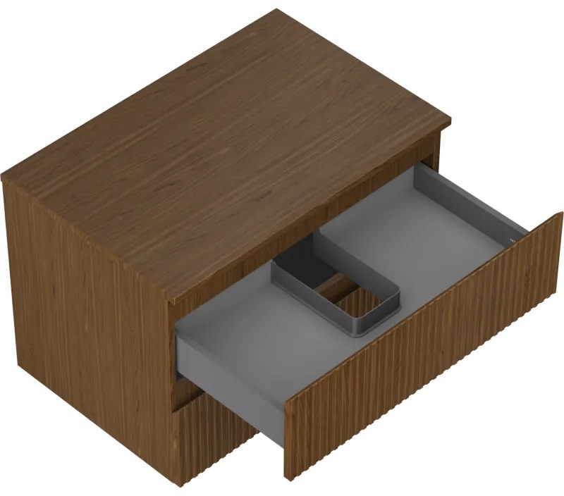 Mexen Rivel, kúpeľňová skrinka pod umývadlo 70 cm s hornou doskou, 2 zásuvky, drážkovaná, orech, 91A20-07047-2-BFFC86