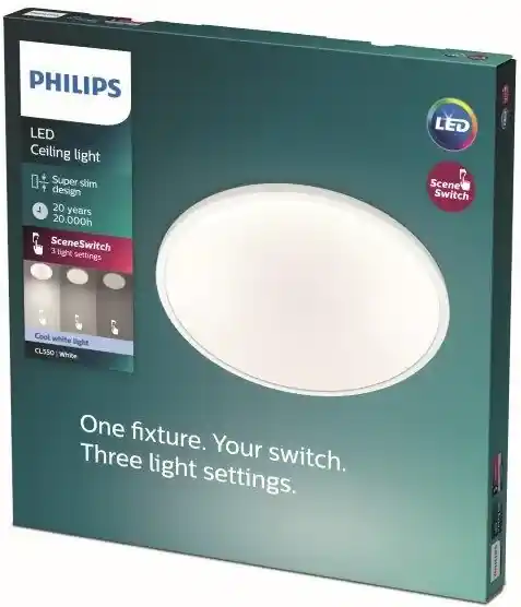 Philips SuperSlim Clear LED CL550 stropné svietidlo 250mm 15W/1500lm 4000K  SceneSwitch | BIANO
