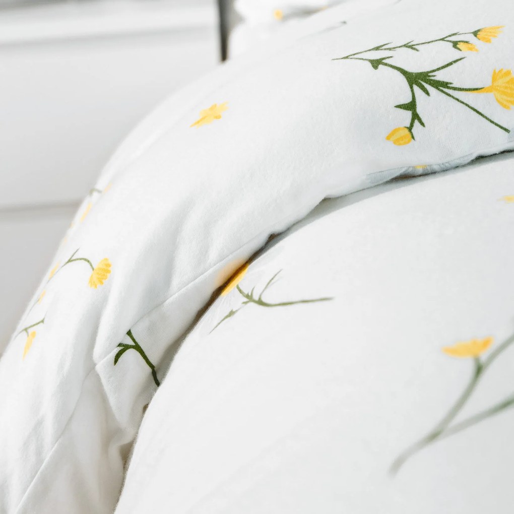 Goldea flanelové posteľné obliečky - harmanček 140 x 220 a 70 x 90 cm