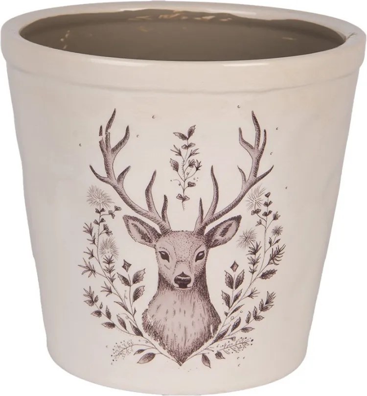 Planter ? 21x20 Cm Beige Ceramic Deer - ? 21*20 cm