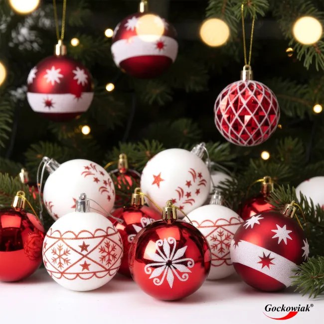 Sada vianočných závesných dekorácií SAPIN biela / červená (30 ks)