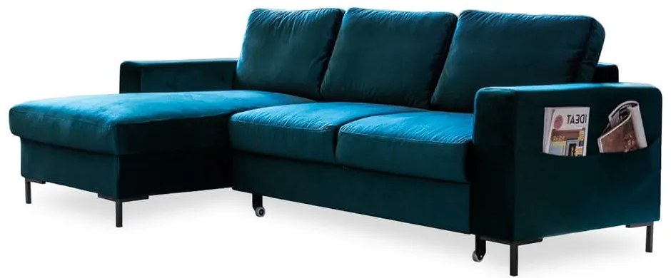 Zamatová rozkladacia rohová pohovka v petrolejovej farbe (ľavý roh) Lofty Lilly – Miuform