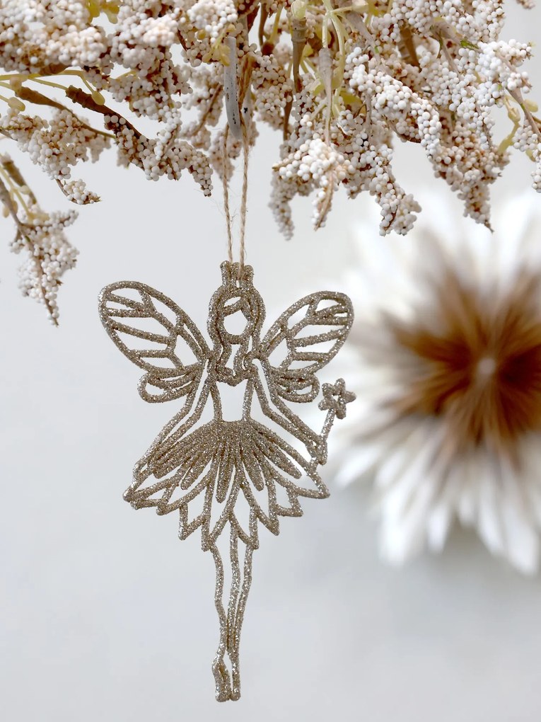 Champagne vianočné dekorácie anjel Angel glitter - 9*14 cm