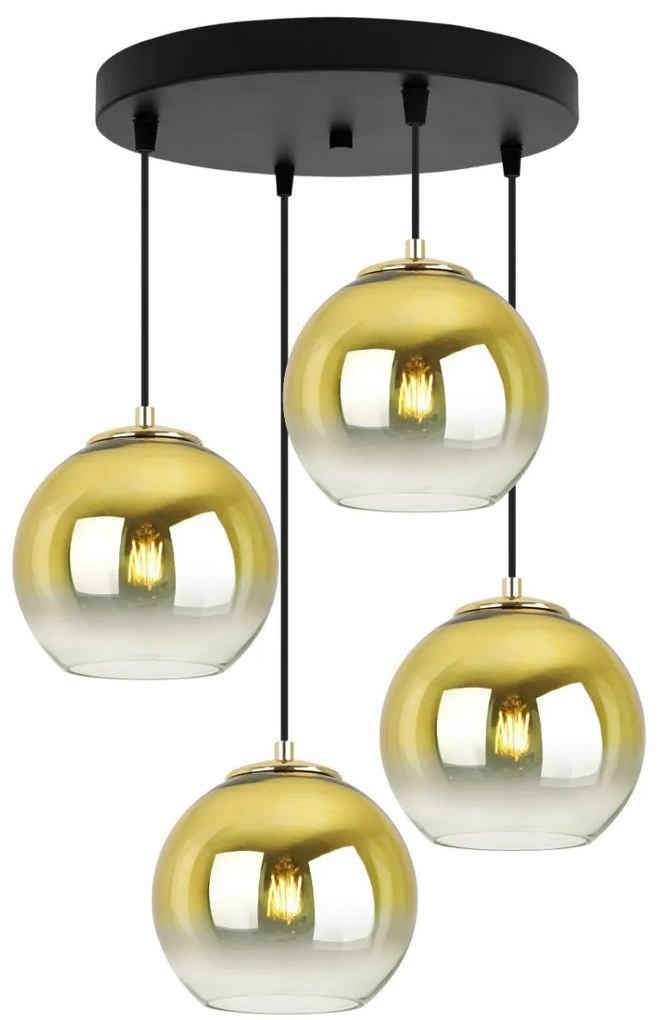 Závesné svietidlo Bergen Gold, 4x zlaté/transparentné sklenené tienidlo (fi 15cm), o