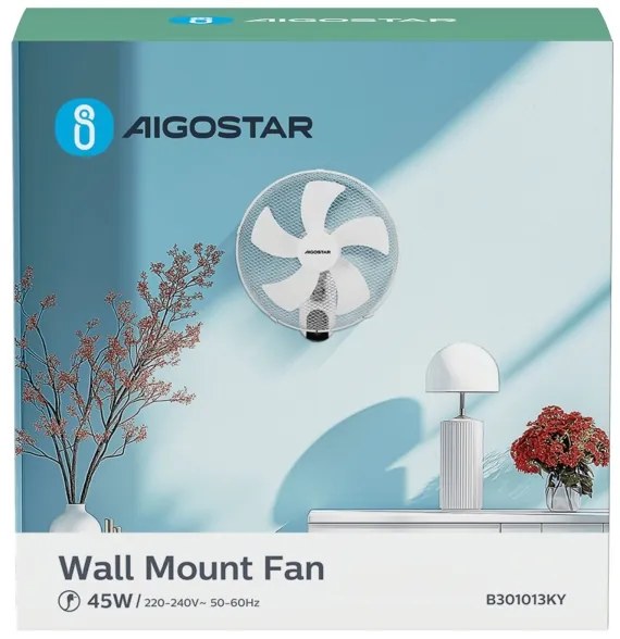 Aigostar -  Nástenný ventilátor 45W/230V biela + DO