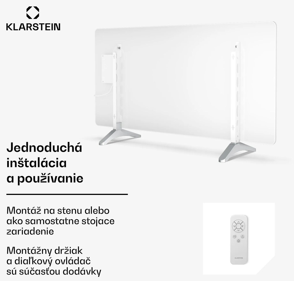 Klarstein Wonderglass infračervený panel | 720 W | 8 - 15 m² | Moderný sklenený dizajn | 120 cm x 68 cm