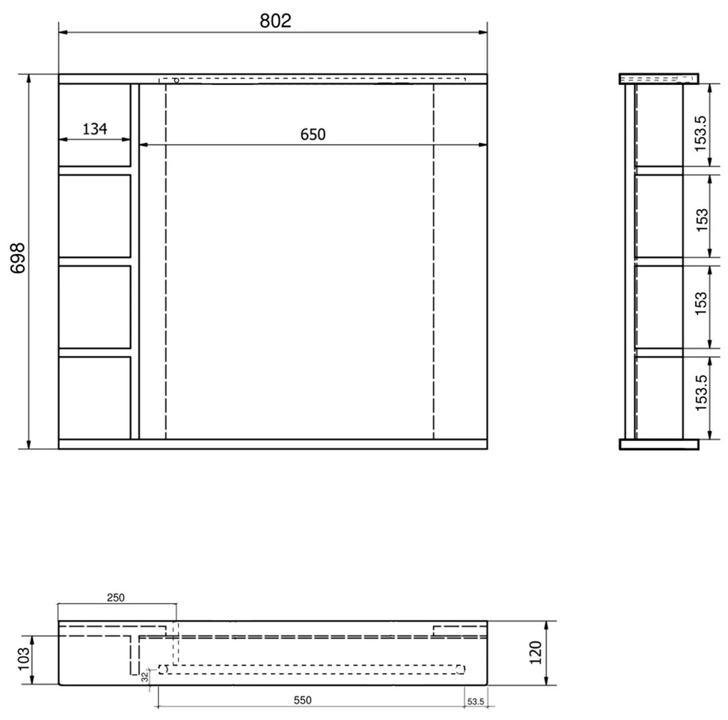 Aqualine Aqualine, KORIN STRIP zrkadlo s LED osvetlením a poličkami 80x70x12cm, KO350S
