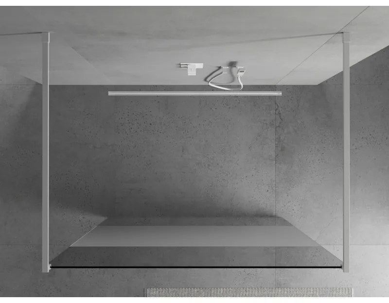 Mexen Kioto, priechodná sprchová zástena 140 x 200 cm, 8mm sklo číre/námraza, 2x biela stabilizačná rozpera, 800-140-002-20-35