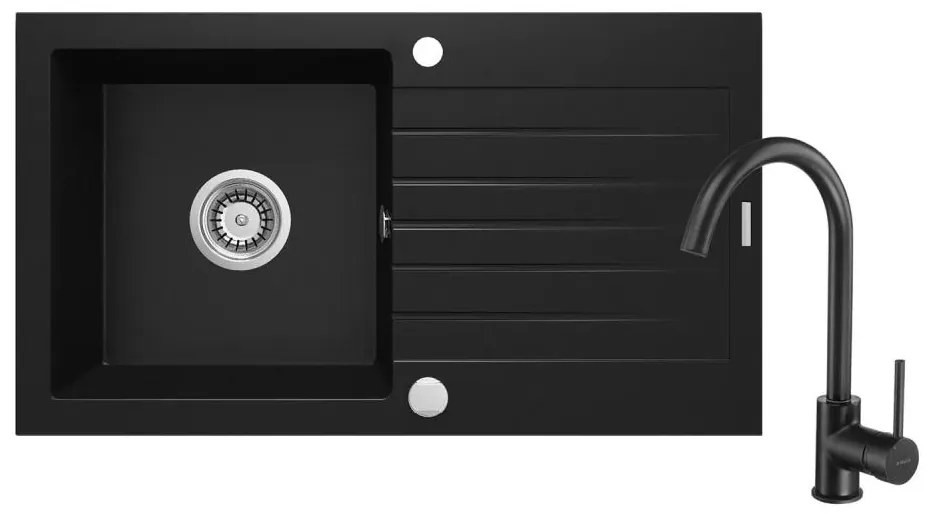 Deante ZQZVN113 - Kuchynský drez ZORBA 76x44 cm + granitová batéria čierna