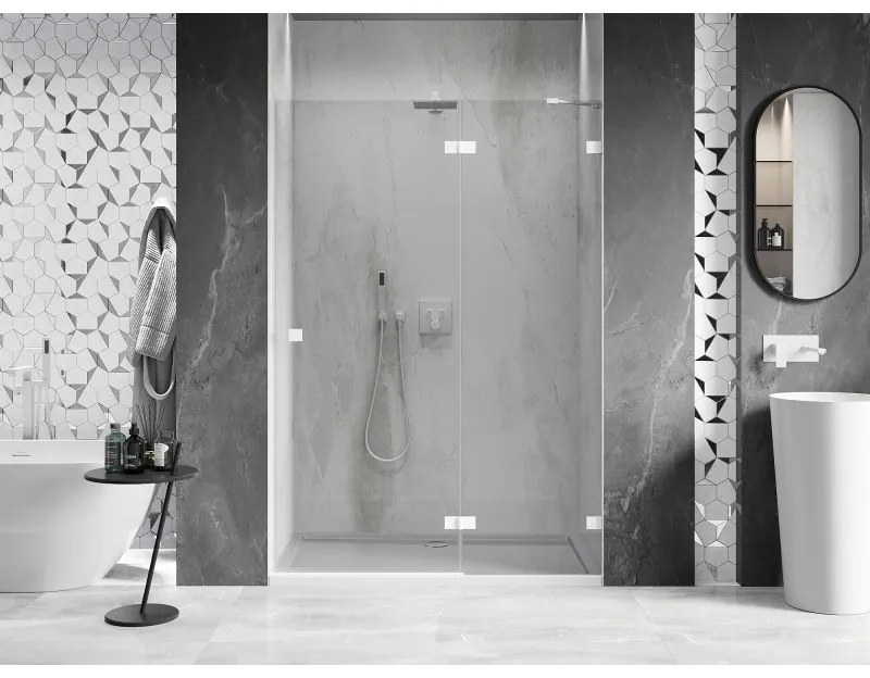 Mexen, Mexen Lunar pravé otočné sprchové dvere 140 cm, transparentné, biele - 834-140-000-20-00-P