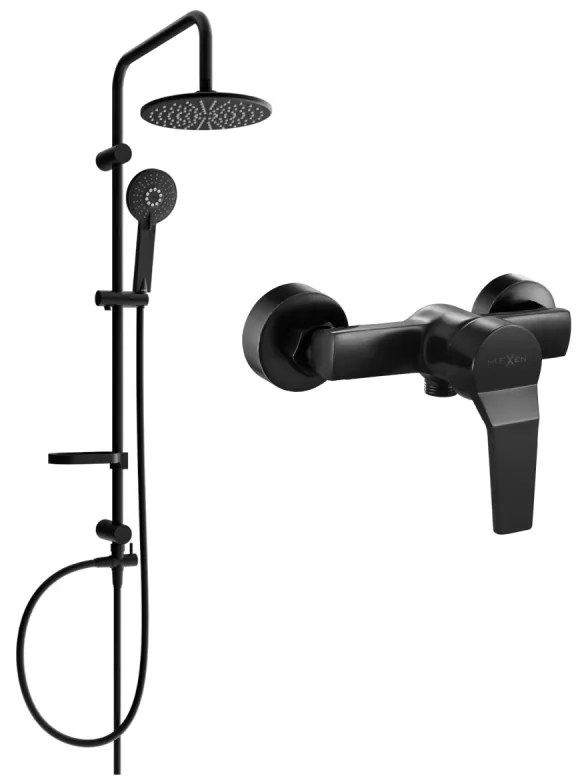 Mexen Carl sprchová zostava s ručnou a dažďovou sprchou + sprchová batéria Caro, čierna matná, 746640240-70