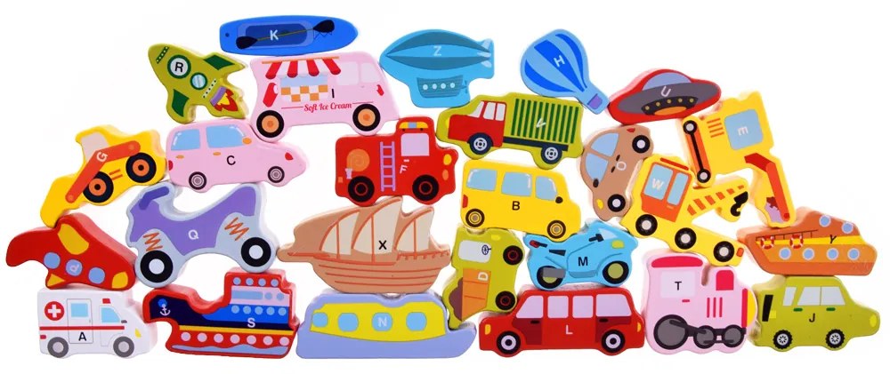Drevené puzzle Vozidlá s písmenkami 27 dielikov Inlea4Fun