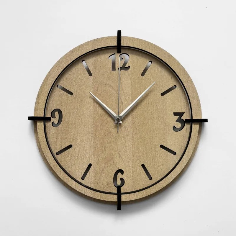 Drevené nástenné hodiny s 3D číslami | Moderný dizajn do interiéru | SENTOP HDF0601-MAPLE