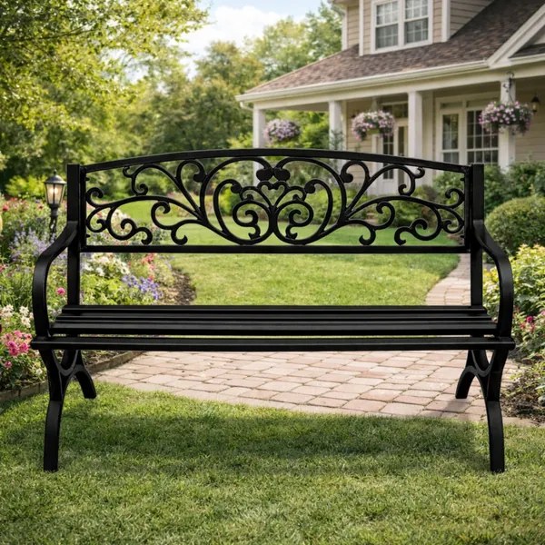 Lean Záhradná kovová lavička – čierna