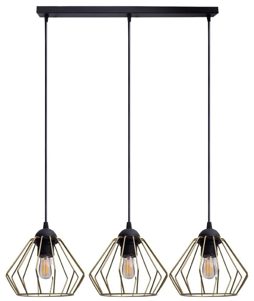 Luster na lanku CEED GOLD 3xE27/60W/230V čierna/zlatá
