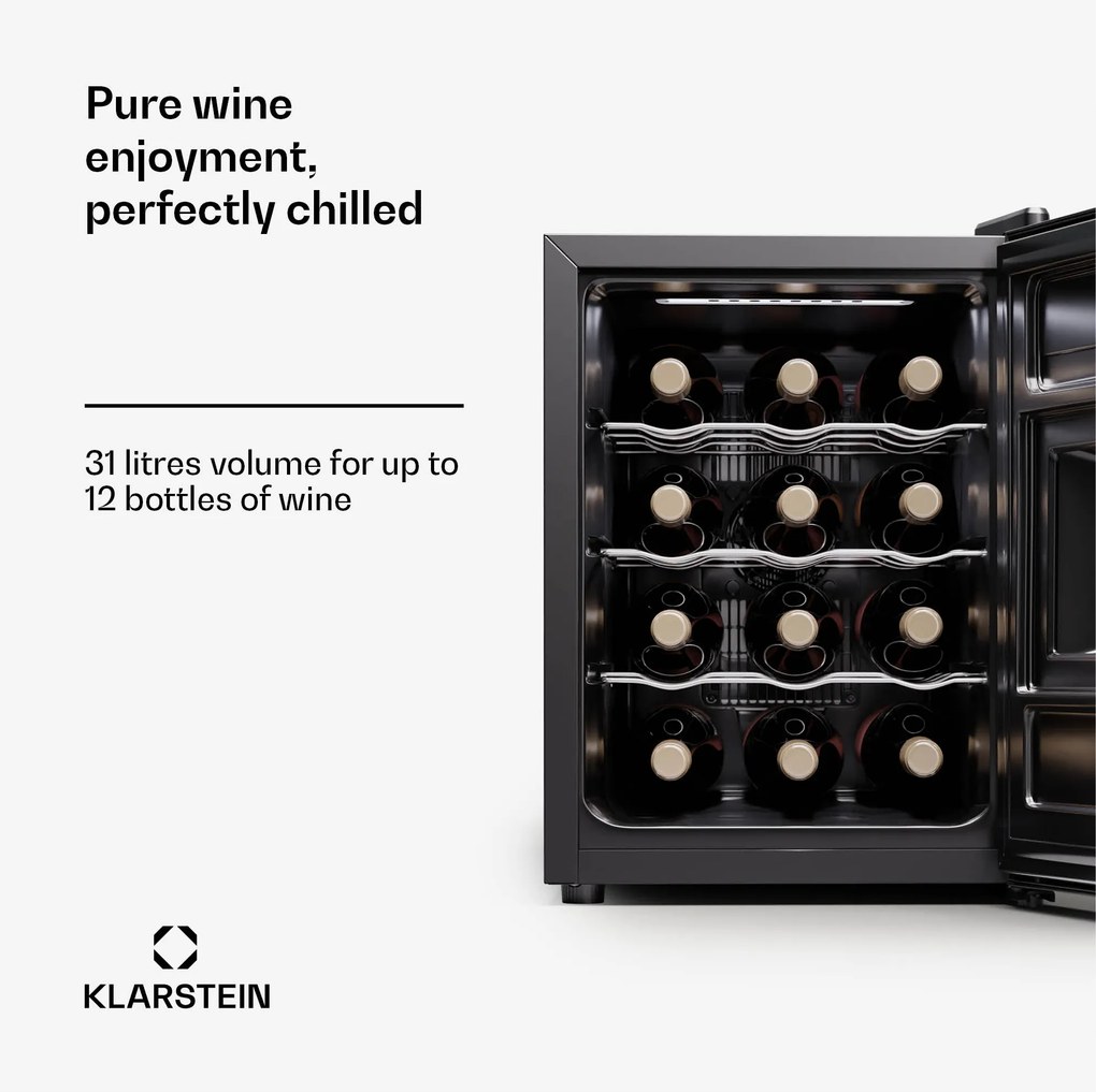 Klarstein Silent Vino 12 Uno, chladnička na víno, 31 l / 12 fliaš, 5-18 °C, dotykové