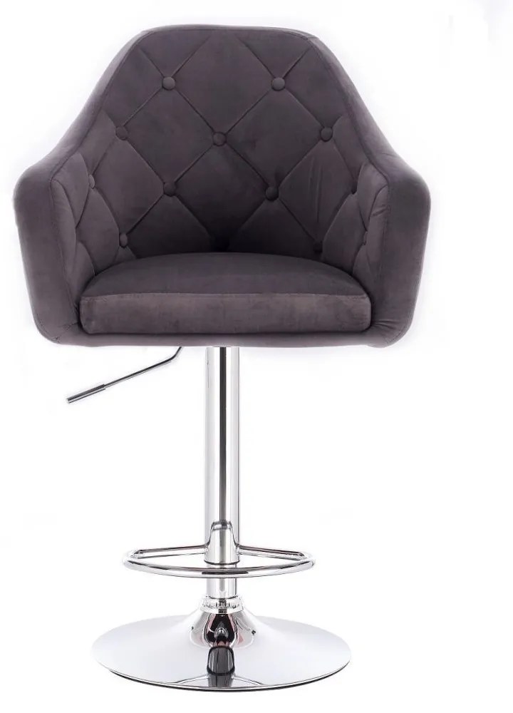 LuxuryForm DESIGN Barová stolička ANDORA VELUR na striebornom tanieri - tmavo šedá