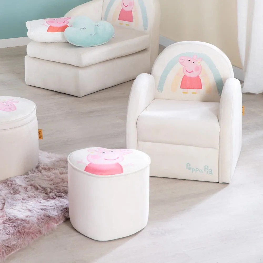 Biely zamatový detský puf Peppa Pig – Roba