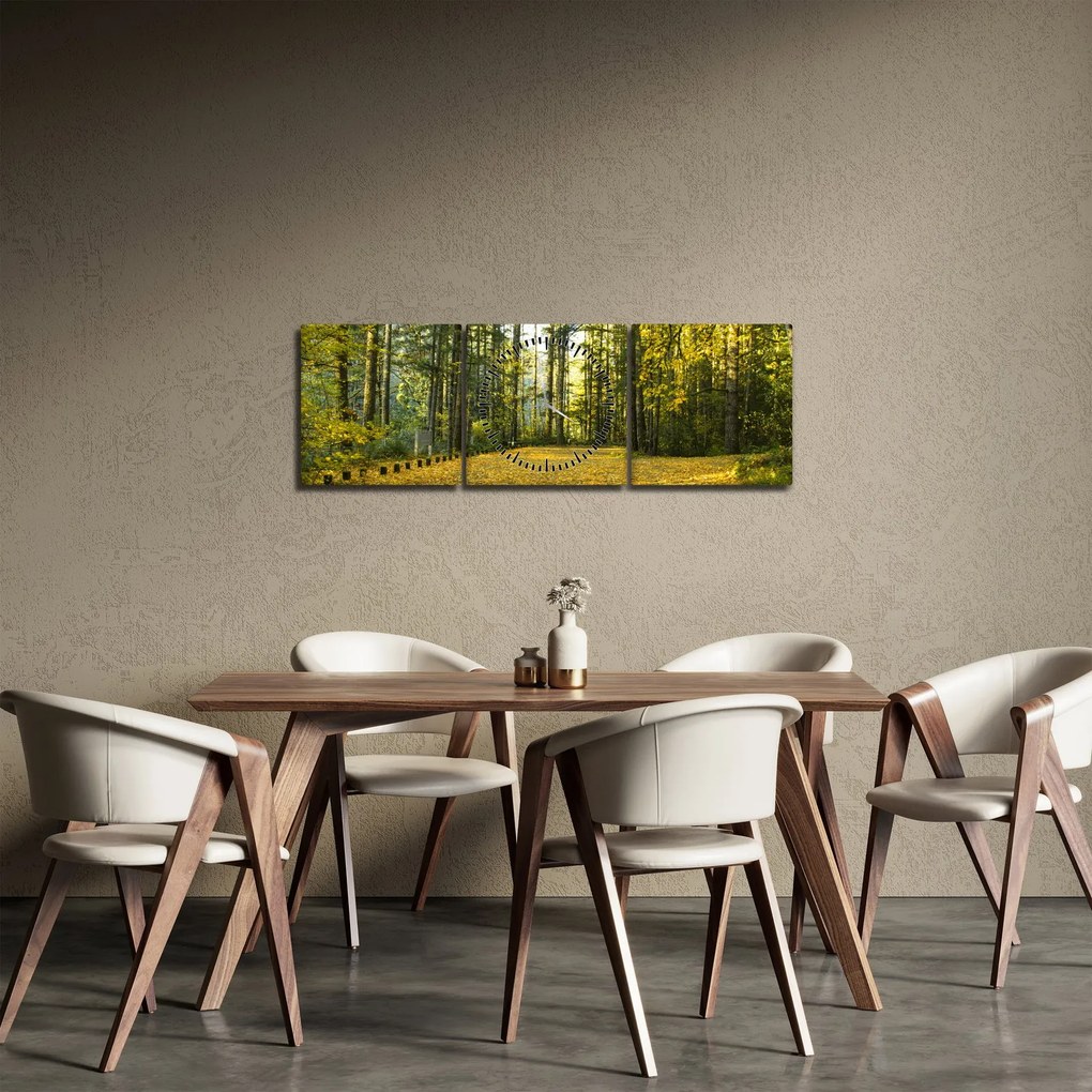 Obraz - les v jeseni (s hodinami) (90x30 cm)