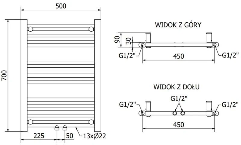 Mexen Mars, vykurovacie teleso 700x500 mm, 224 W, chrómová, W110-0700-500-00-01
