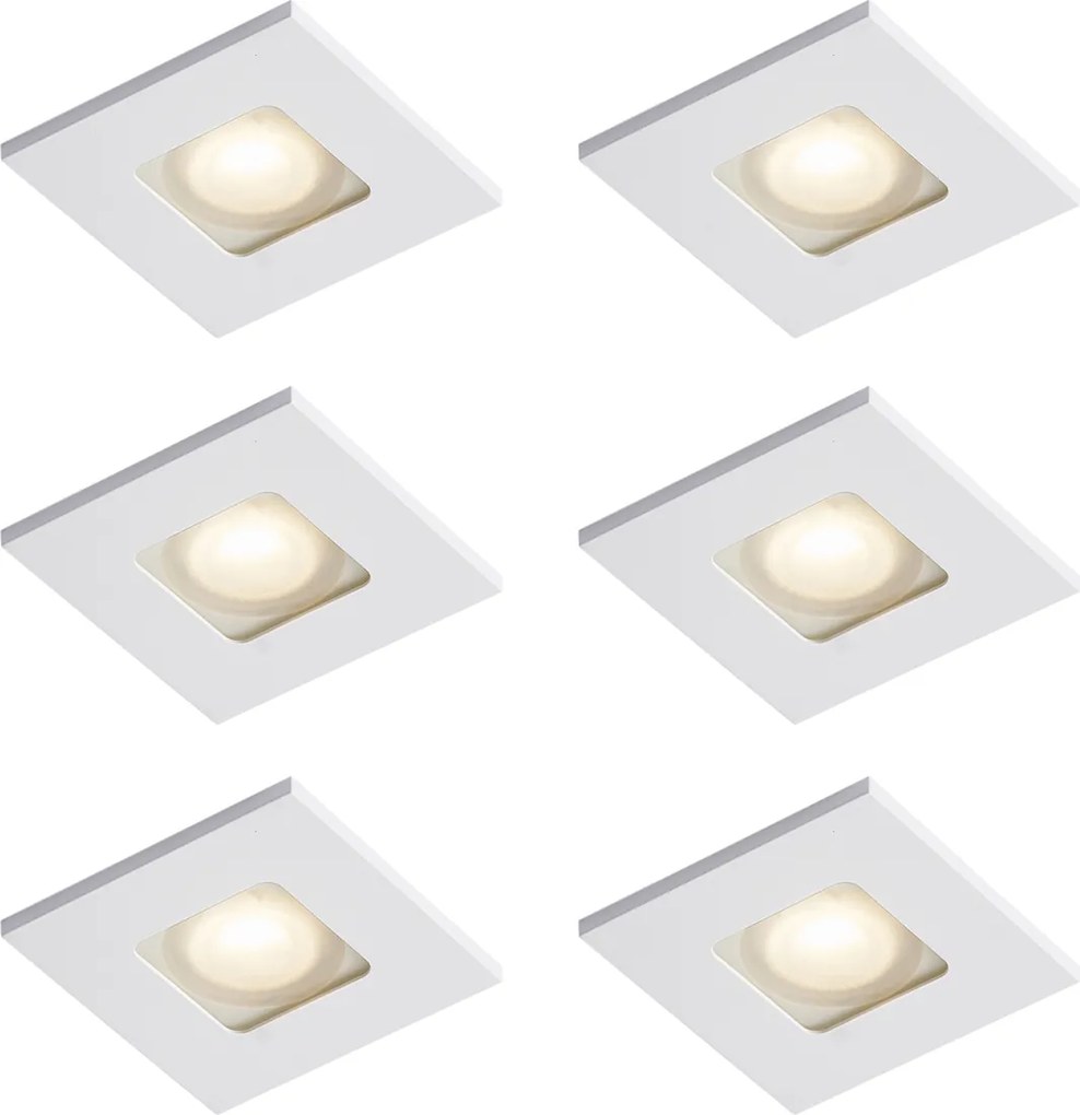 Sada 6 moderných zapustených bodových svetiel biela štvorcová IP44 - Qure