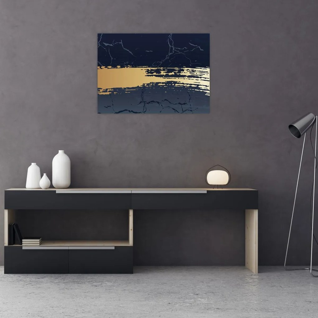 Obraz - Modrá a zlatá abstrakcia N⁰2 (70x50 cm)