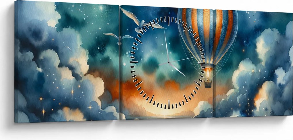 Obraz - Lietať nočnou oblohou (s hodinami) (90x30 cm)