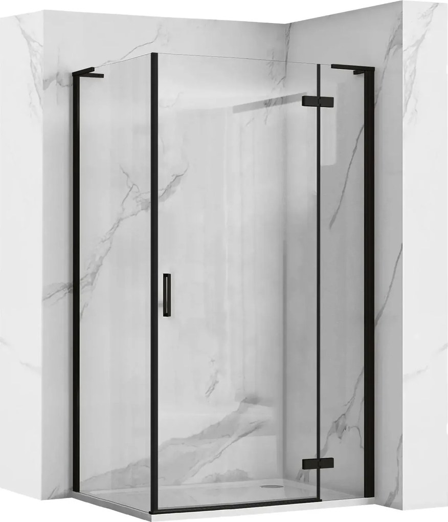 Sprchovací kút REA HUGO BLACK 100/dvere x 80/zástena cm, čierny/transparent - bez vaničky