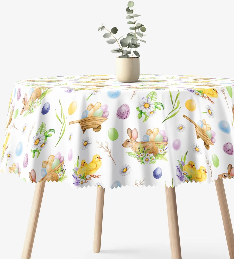 Goldea veľkonočný okrúhly teflónový obrus - symboly veľkej noci Ø 160 cm