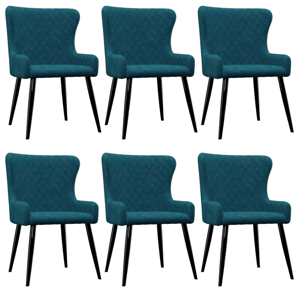 vidaXL Jedálenské stoličky 6 ks, modré, zamat