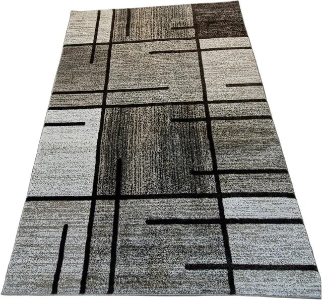 Moderný koberec s kockovaným vzorom Rio 685A béžovo-hnedý Rozmer: 80x150 cm